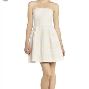 Bcbgmaxazria cream lace strapless dress.
